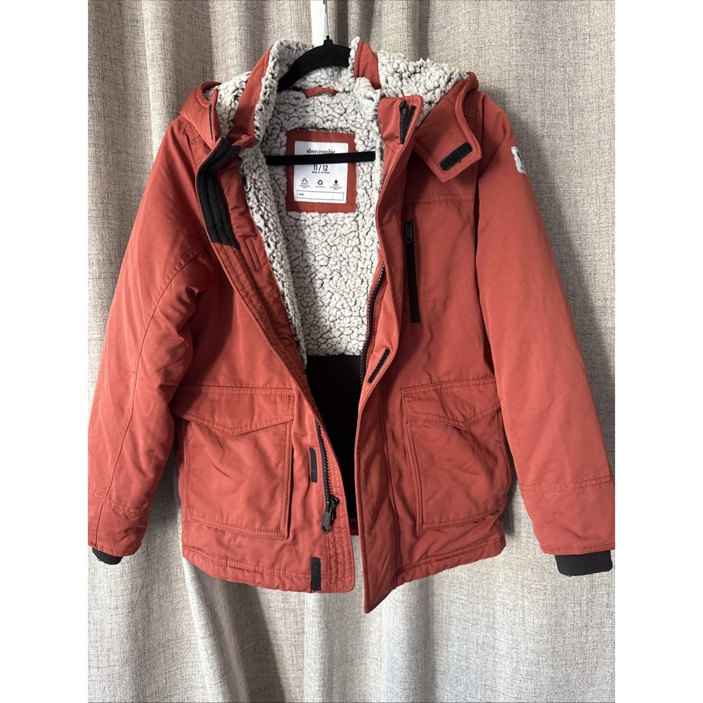 Abercrombie & Fitch Kids Puffer Jacket 11/12 Sherpa Fleece Hoodie Coat